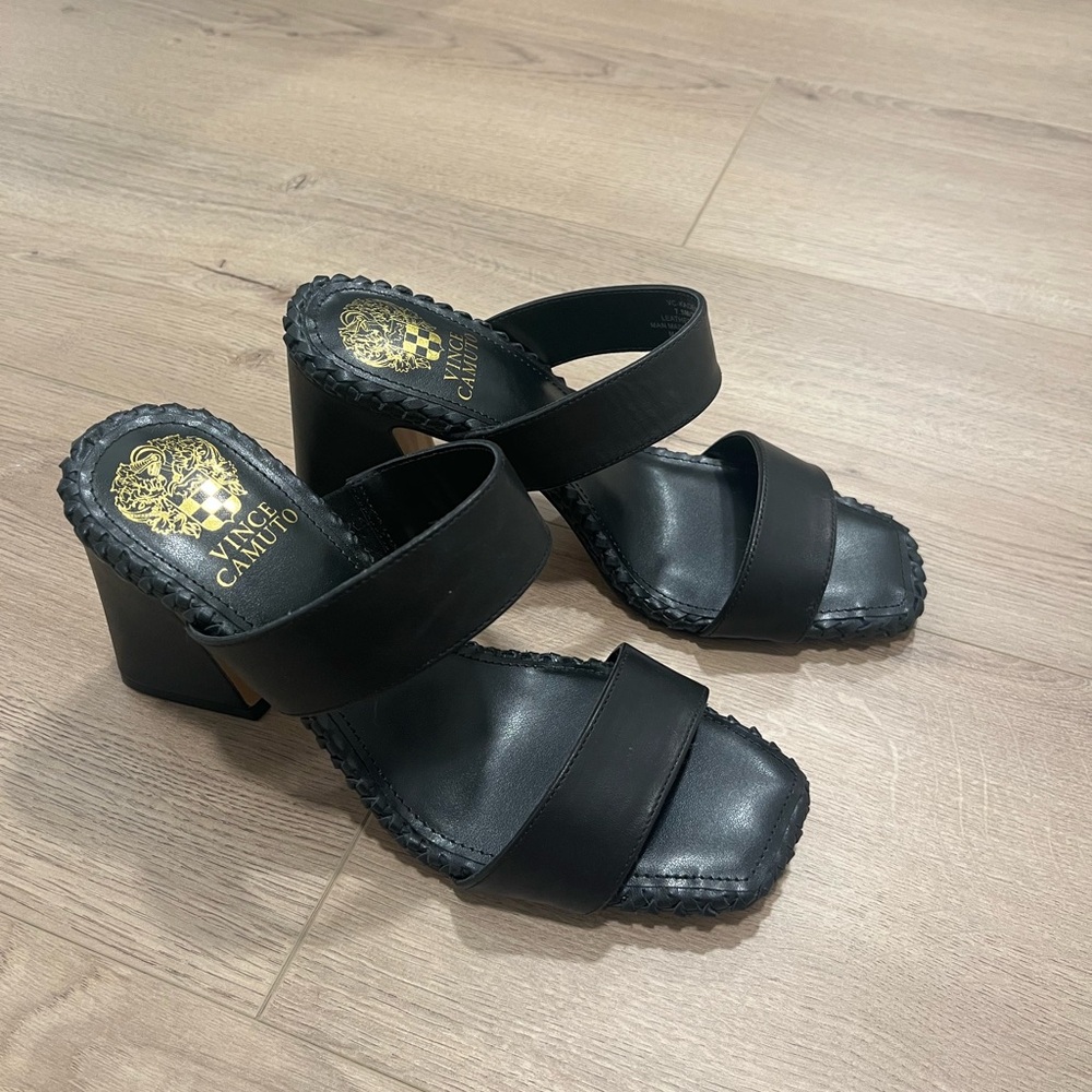Vince Camuto Black Leather Mules